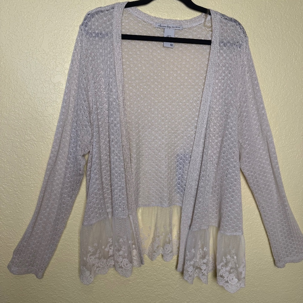American Rag Cie open front sweater with lace trim